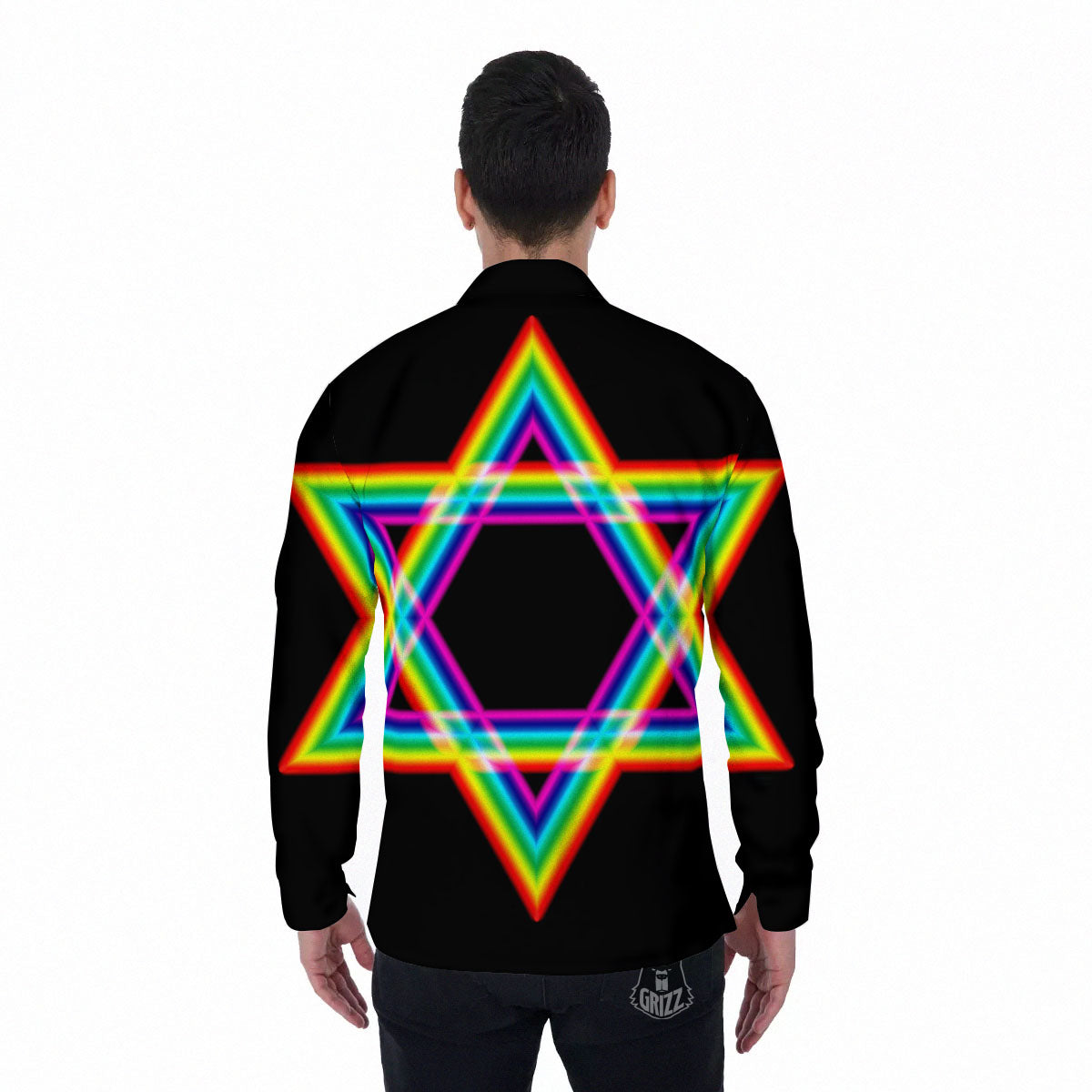 Star Of David Rainbow Print Men's Long Sleeve Shirts-grizzshop