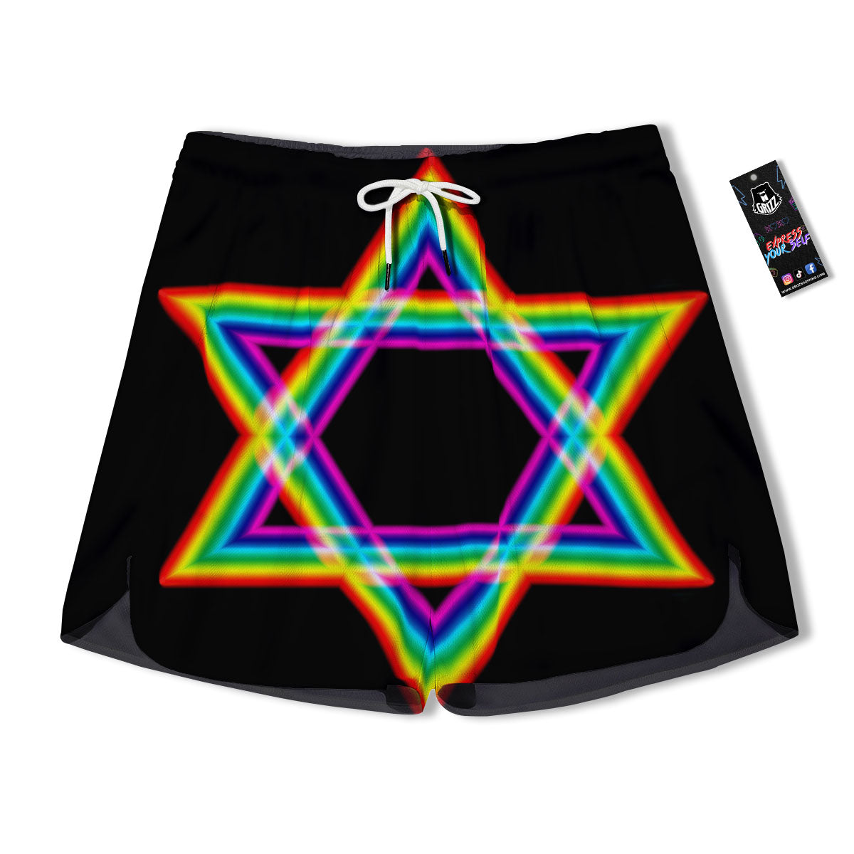 Star Of David Rainbow Print Men's Running Shorts-grizzshop