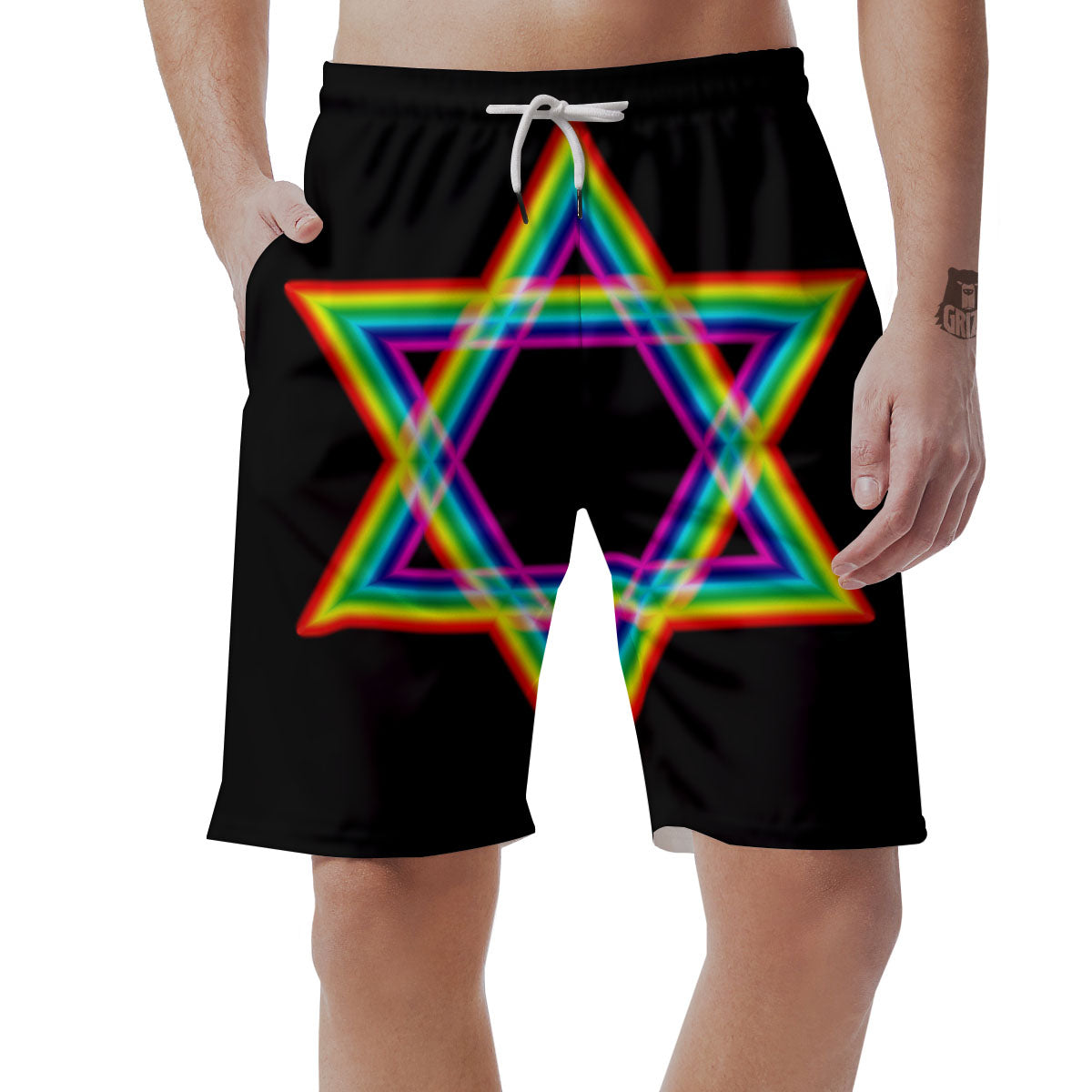 Star Of David Rainbow Print Men's Shorts-grizzshop