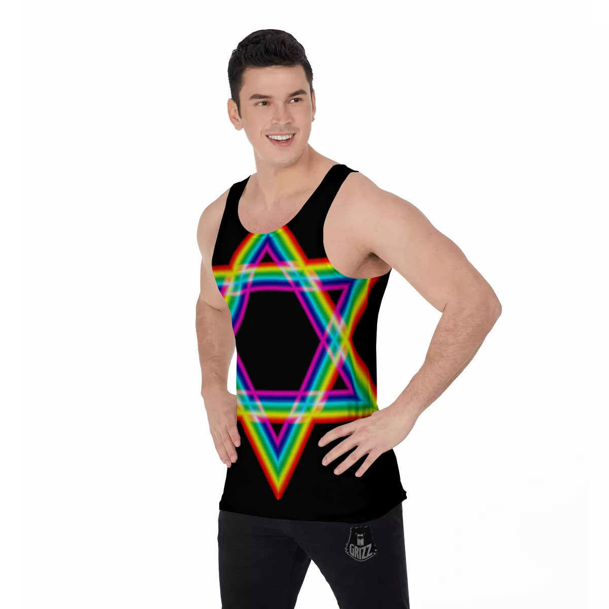 Star Of David Rainbow Print Men's Tank Top-grizzshop