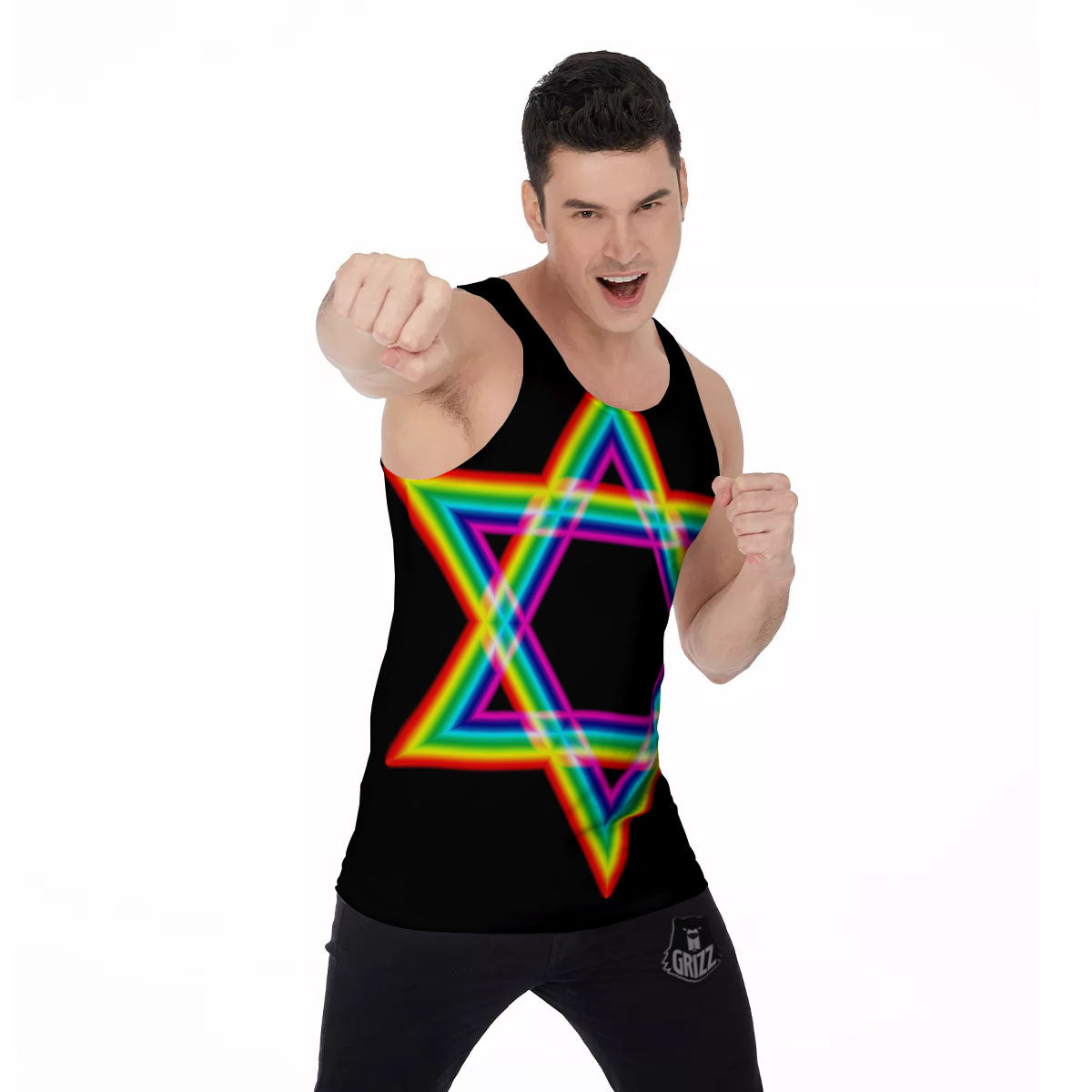 Star Of David Rainbow Print Men's Tank Top-grizzshop