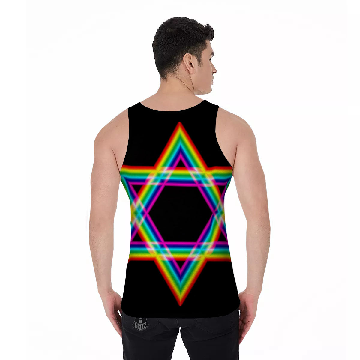Star Of David Rainbow Print Men's Tank Top-grizzshop