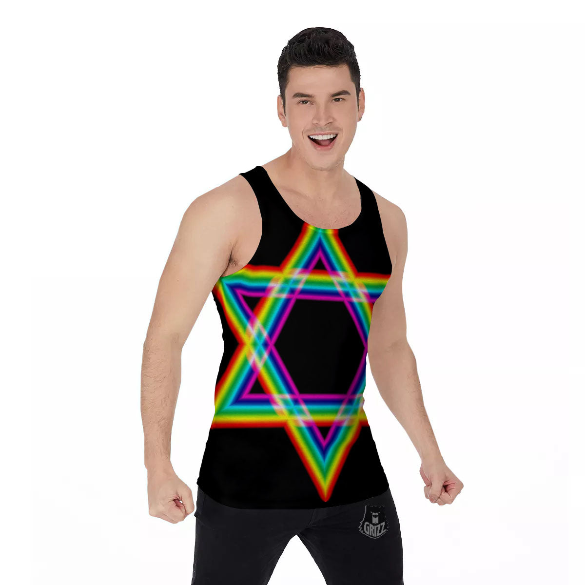 Star Of David Rainbow Print Men's Tank Top-grizzshop