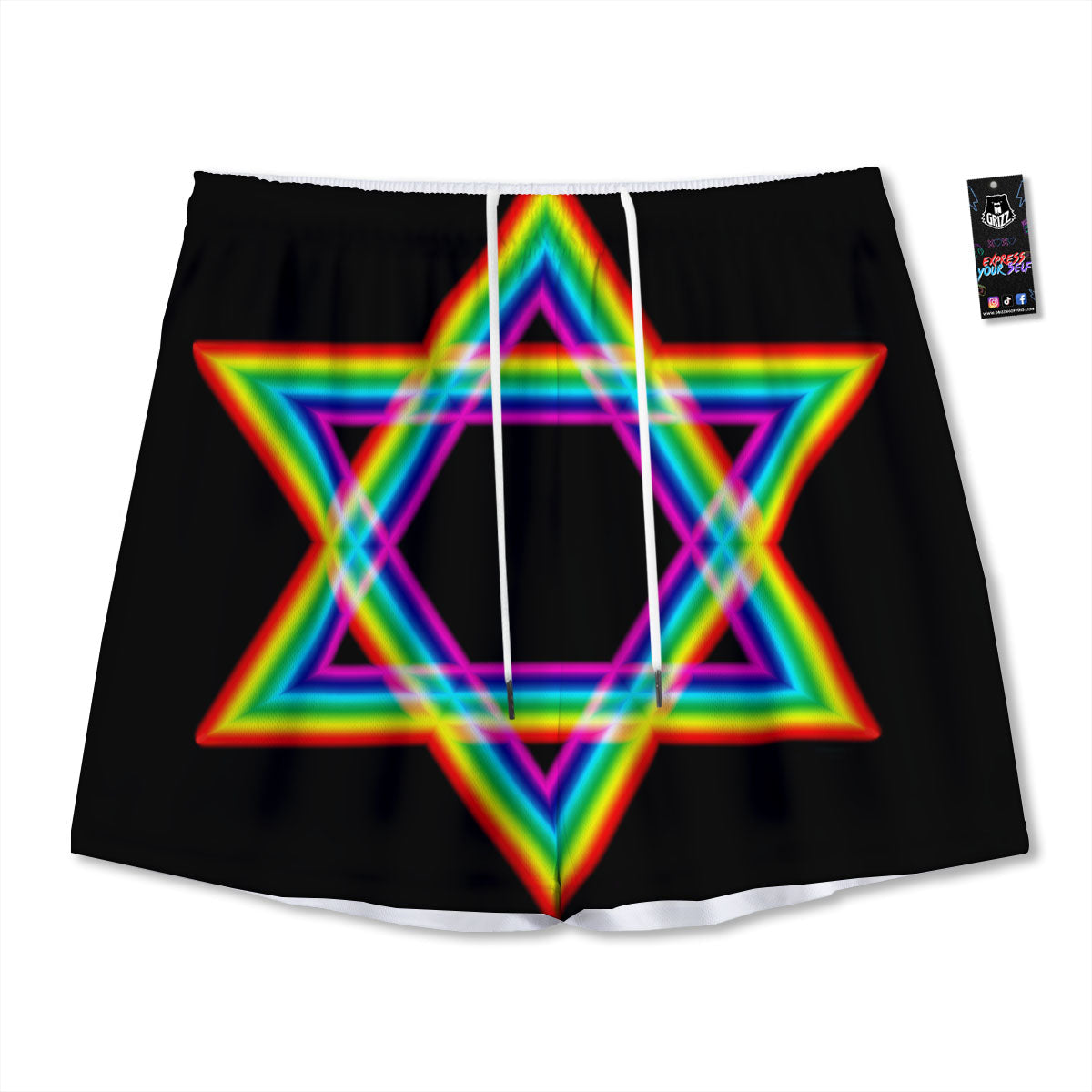 Star Of David Rainbow Print Mesh Shorts