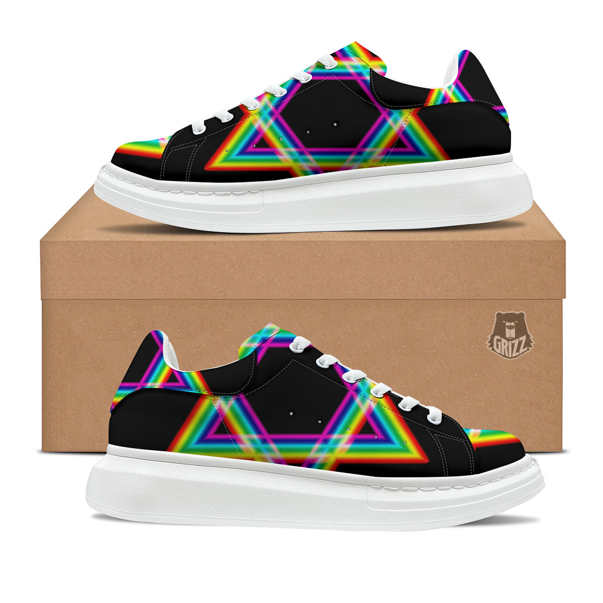 Star Of David Rainbow Print Platform Shoes-grizzshop