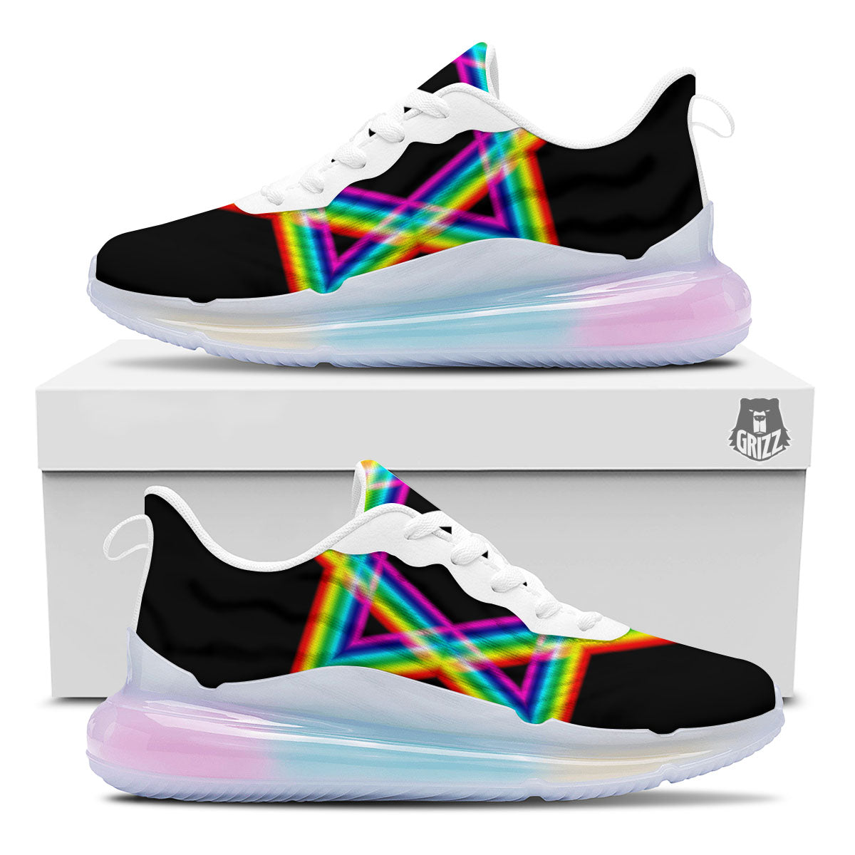 Star Of David Rainbow Print Running Sneakers-grizzshop