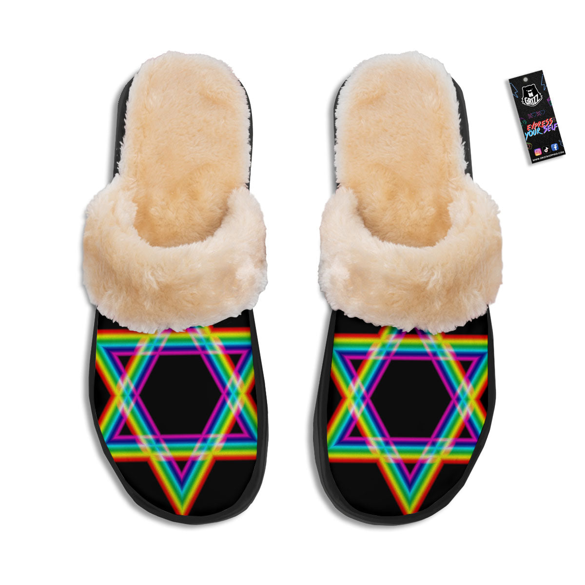 Star Of David Rainbow Print Slippers-grizzshop