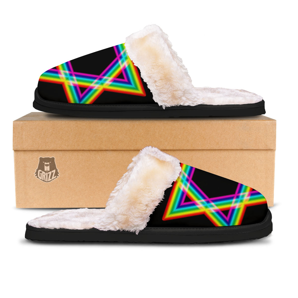 Star Of David Rainbow Print Slippers-grizzshop
