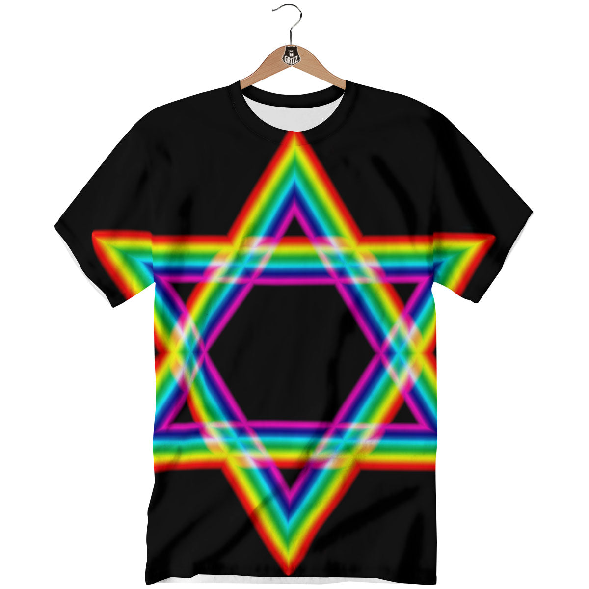 Star Of David Rainbow Print T-Shirt-grizzshop