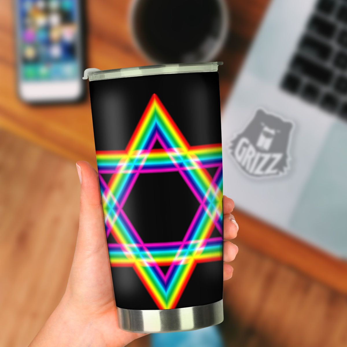Star Of David Rainbow Print Tumbler-grizzshop