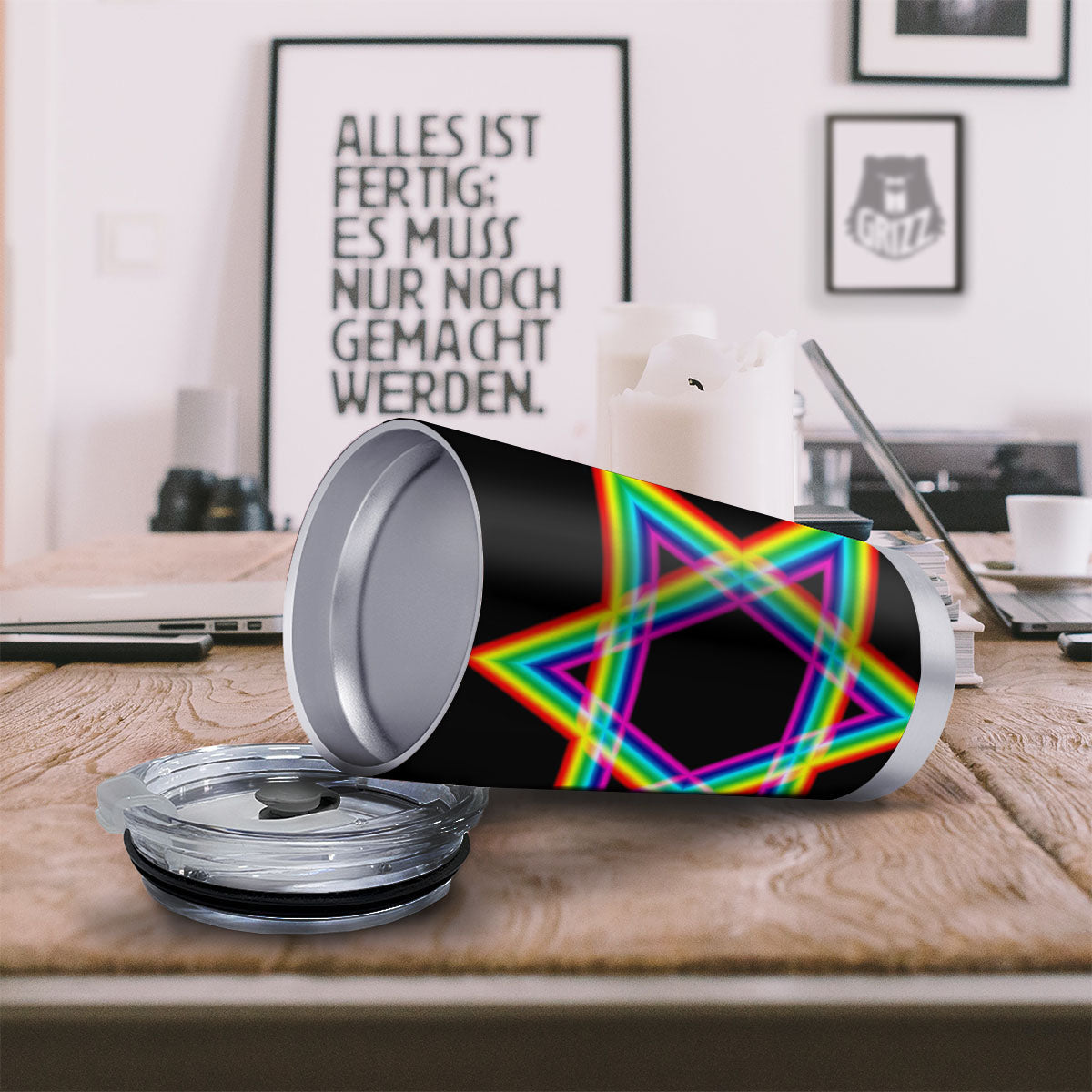 Star Of David Rainbow Print Tumbler-grizzshop