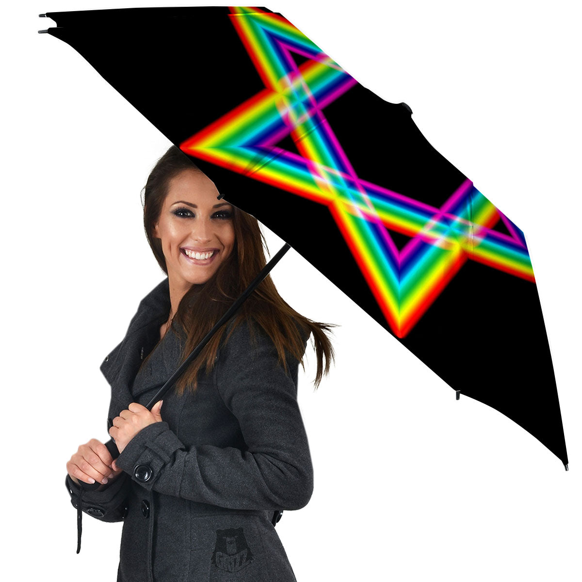 Star Of David Rainbow Print Umbrella-grizzshop