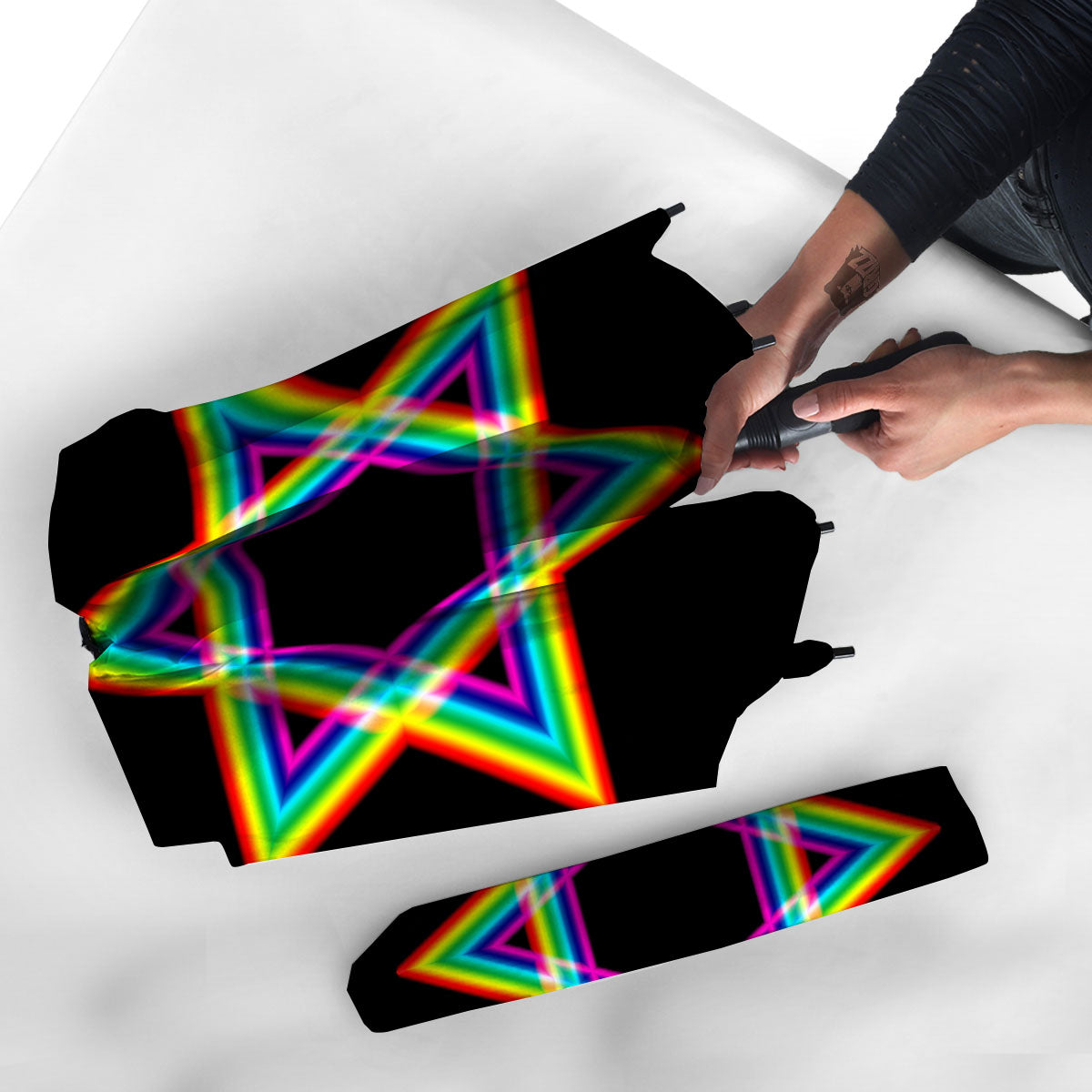 Star Of David Rainbow Print Umbrella-grizzshop