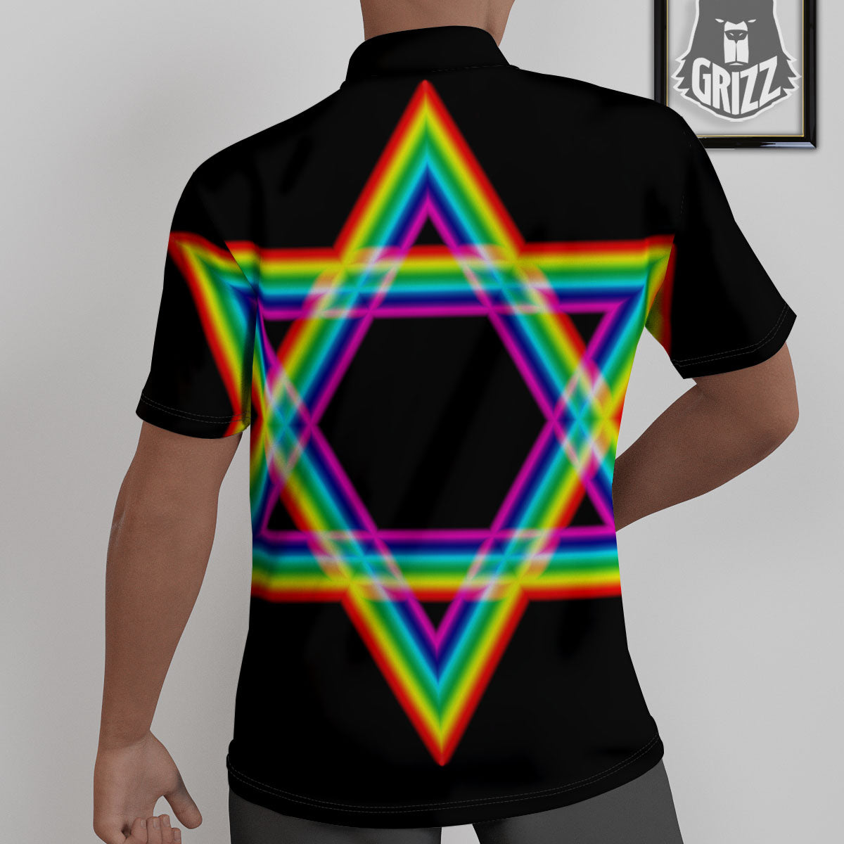 Star Of David Rainbow Print Untucked Shirts-grizzshop