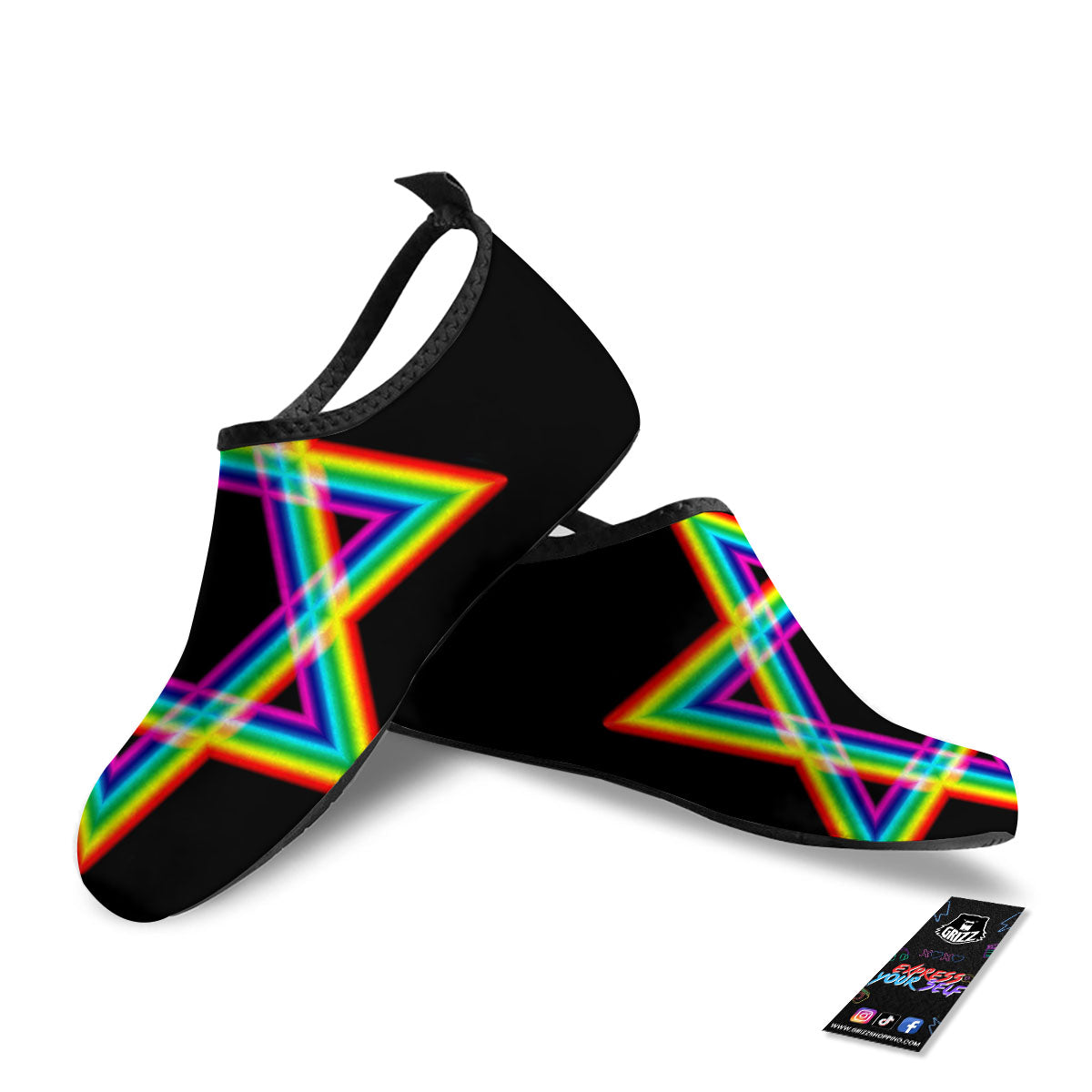Star Of David Rainbow Print Water Shoes-grizzshop