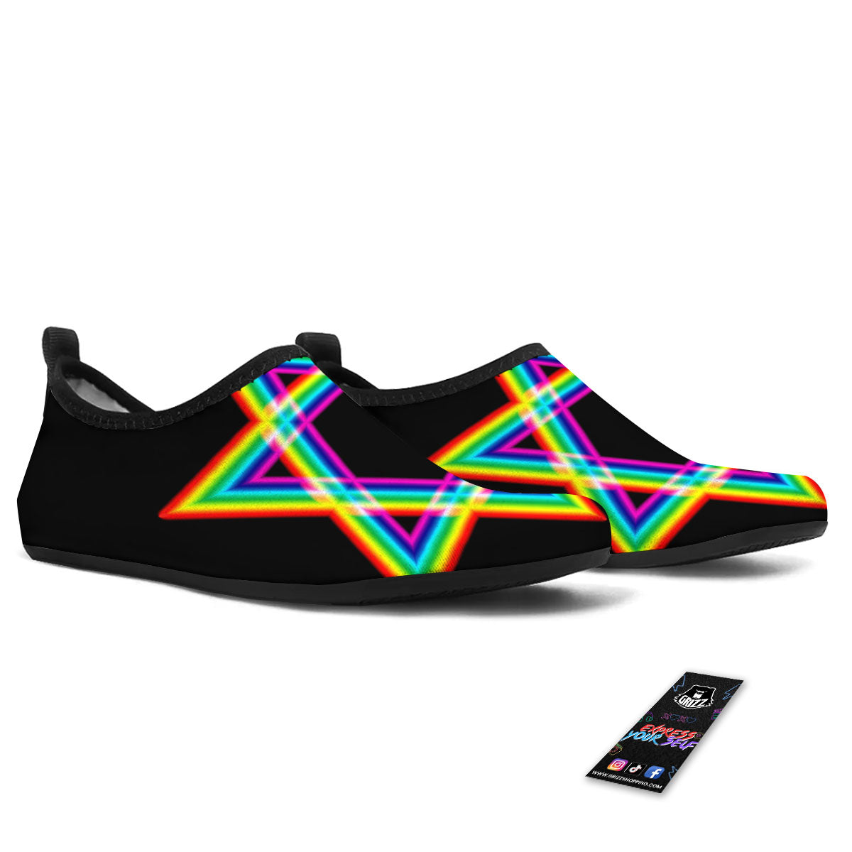 Star Of David Rainbow Print Water Shoes-grizzshop
