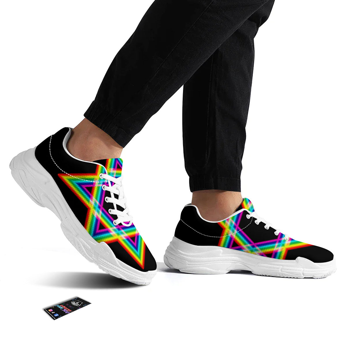 Star Of David Rainbow Print White Chunky Shoes-grizzshop