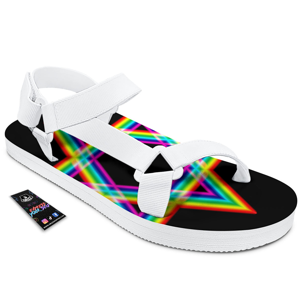 Star Of David Rainbow Print White Open Toe Sandals-grizzshop