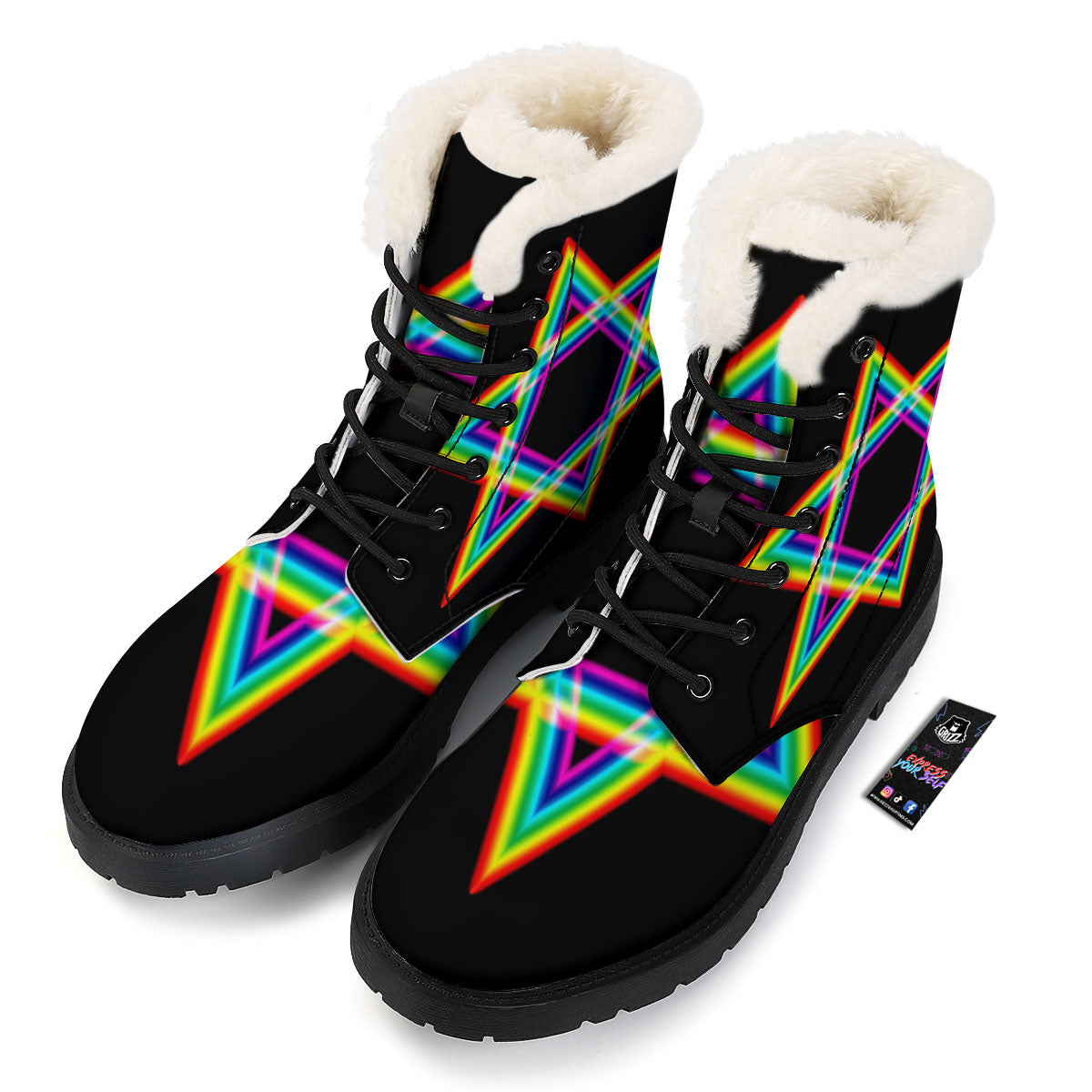 Star Of David Rainbow Print Winter Boots-grizzshop