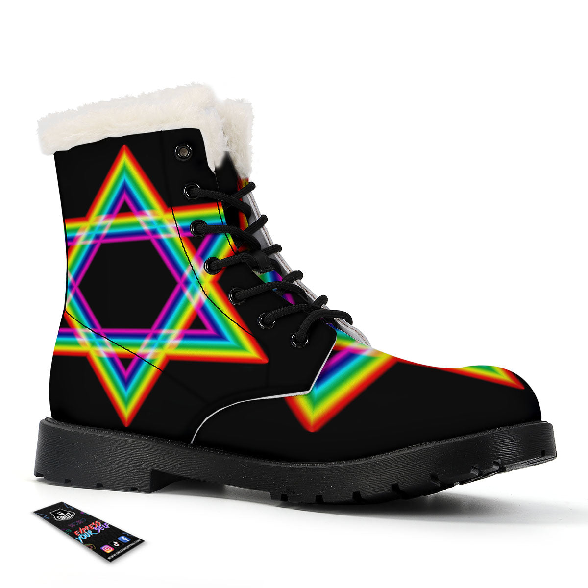 Star Of David Rainbow Print Winter Boots-grizzshop