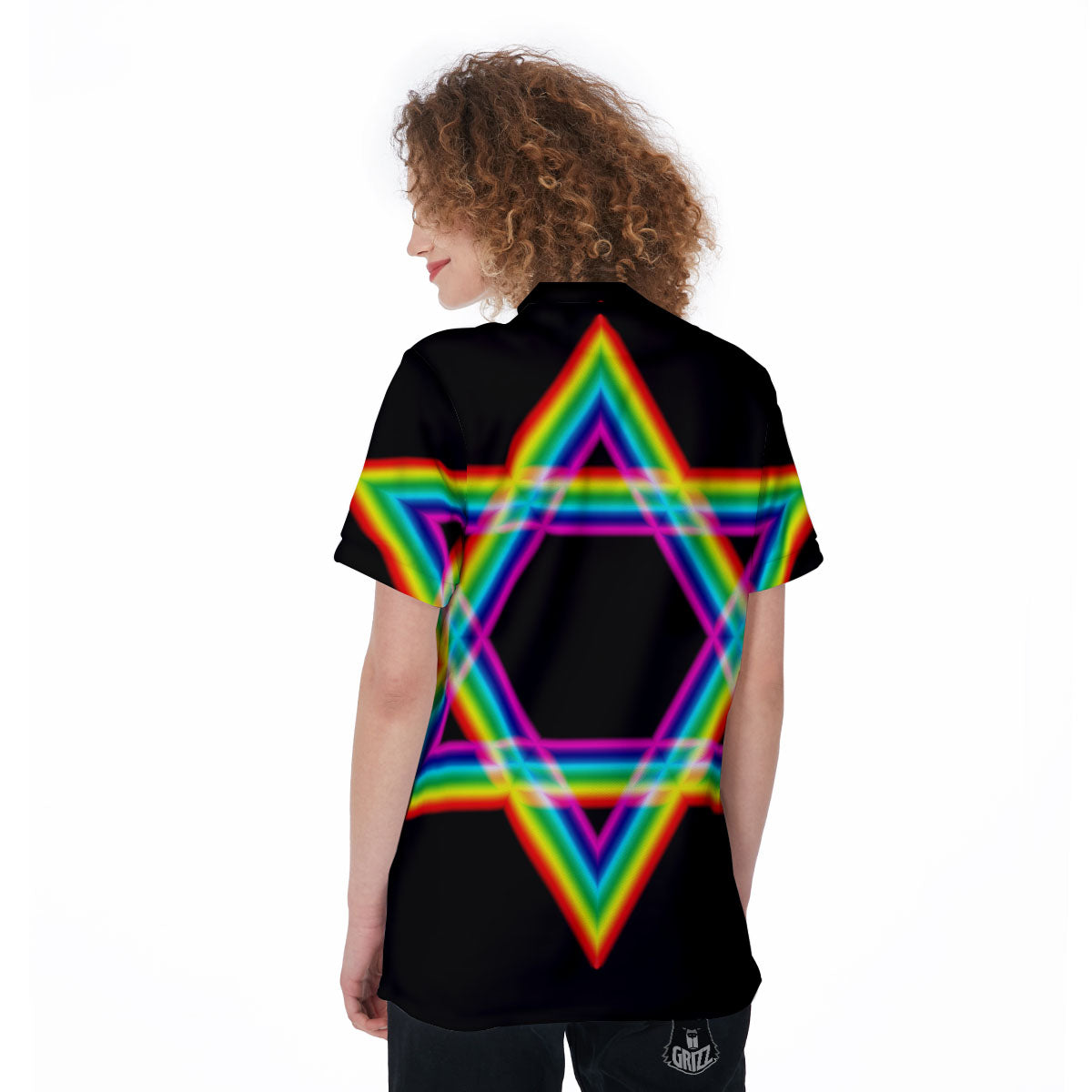 Star Of David Rainbow Print Women's Golf Shirts-grizzshop