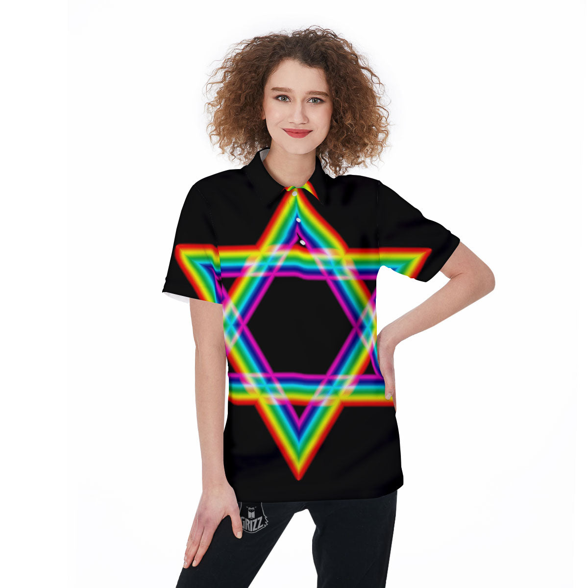 Star Of David Rainbow Print Women's Golf Shirts-grizzshop