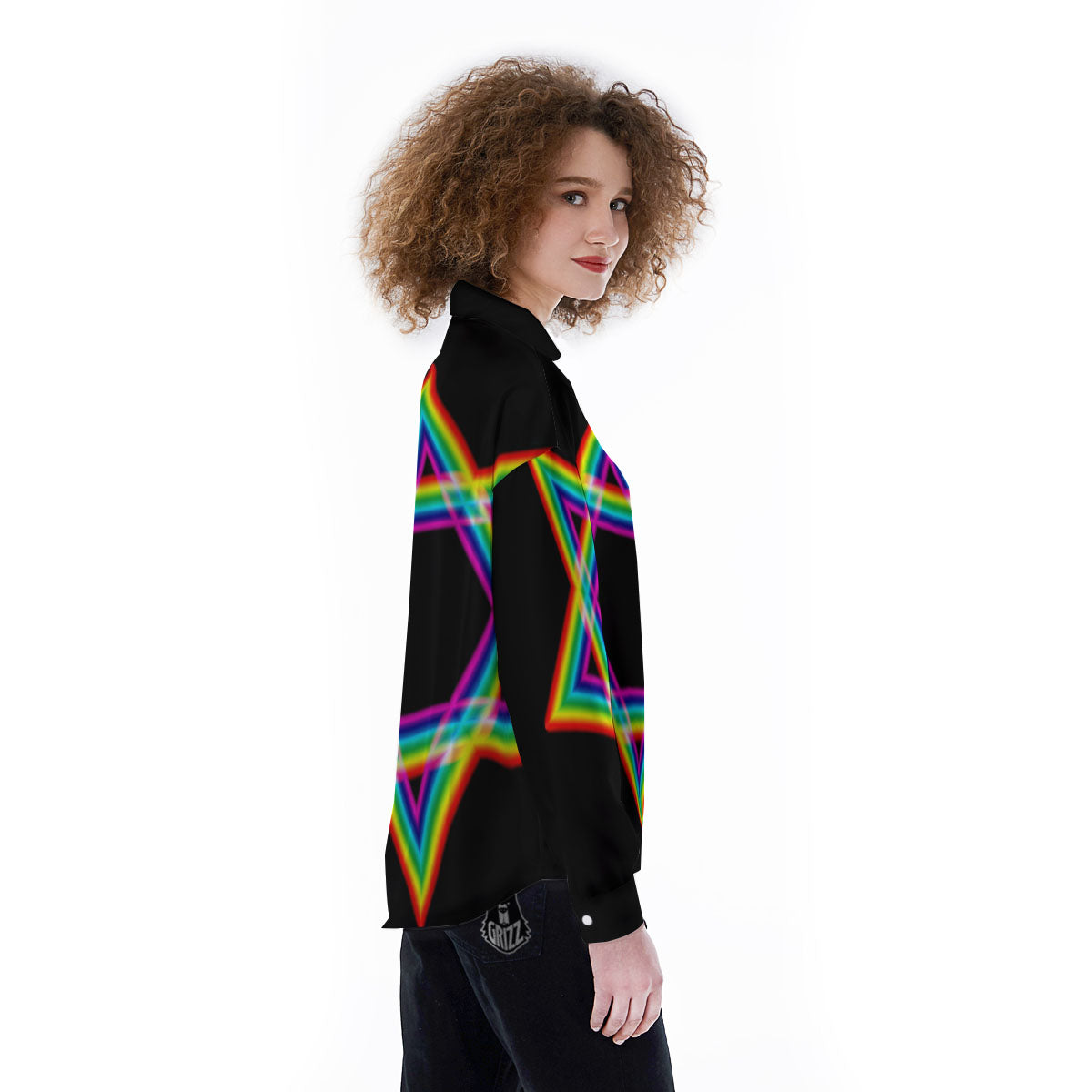 Star Of David Rainbow Print Women's Long Sleeve Shirts-grizzshop