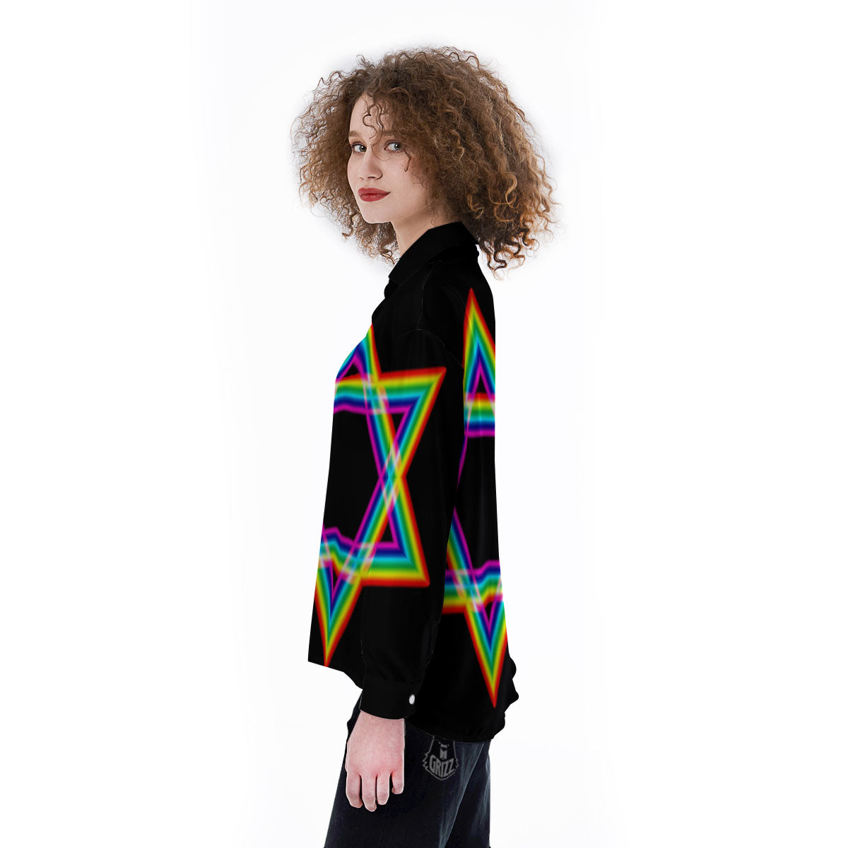 Star Of David Rainbow Print Women's Long Sleeve Shirts-grizzshop
