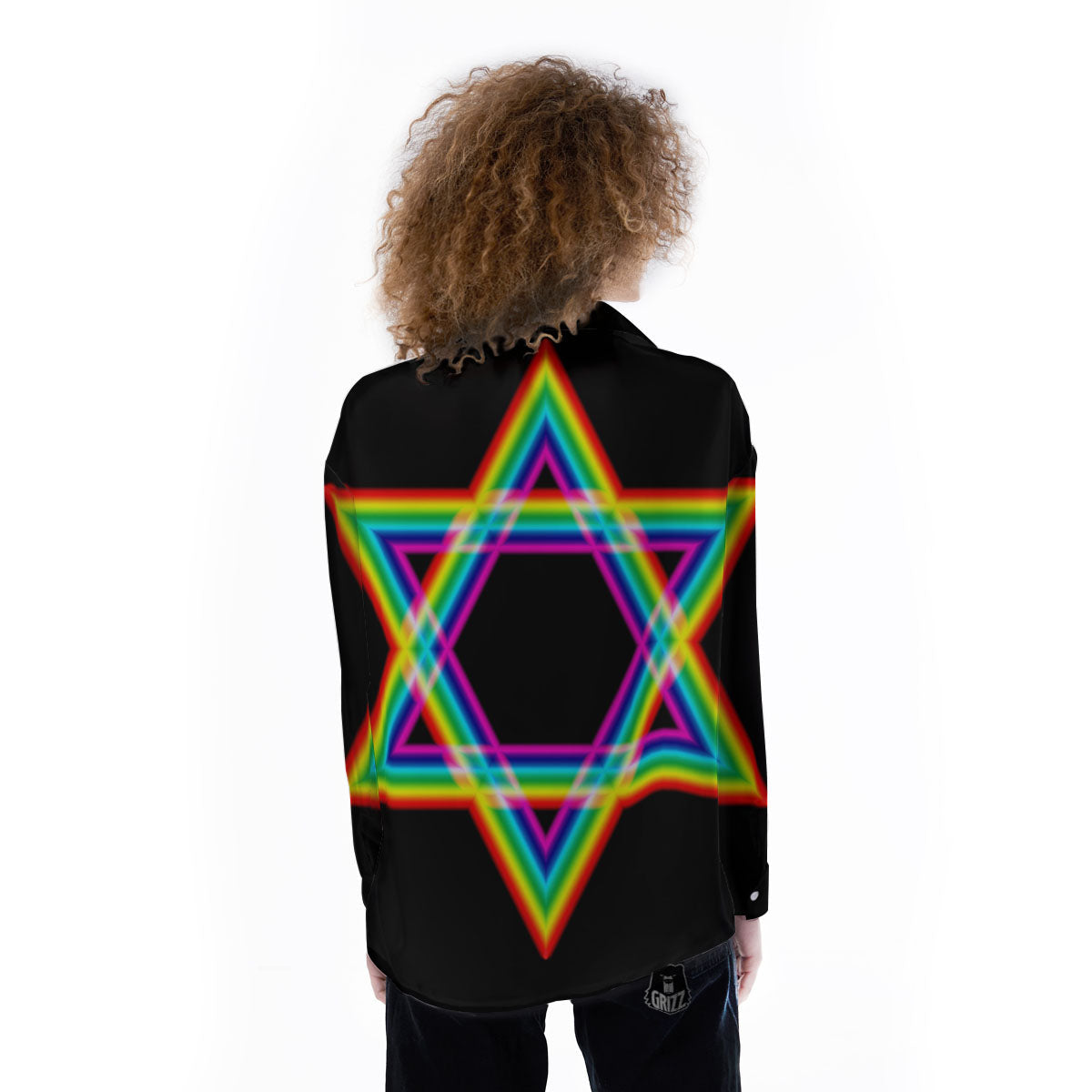 Star Of David Rainbow Print Women's Long Sleeve Shirts-grizzshop