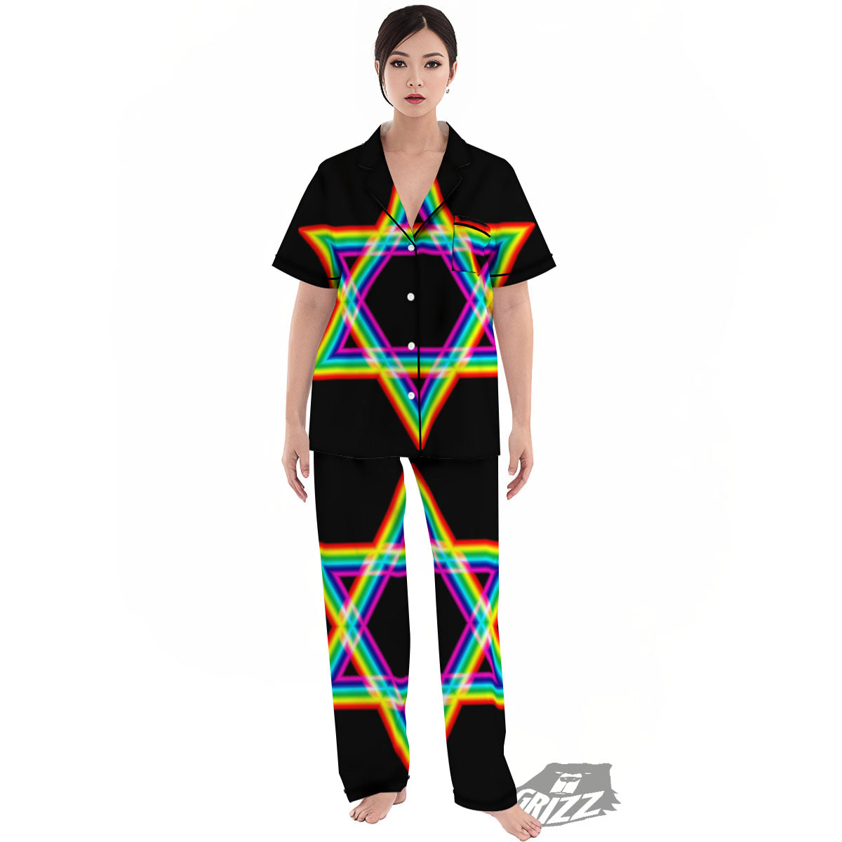 Star Of David Rainbow Print Women's Pajamas Set-grizzshop