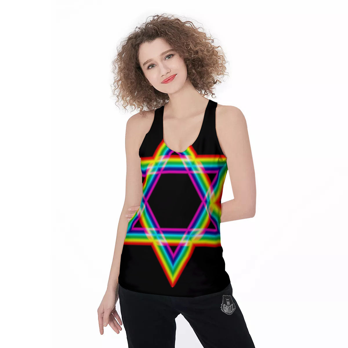 Star Of David Rainbow Print Women's Racerback Tank Top-grizzshop