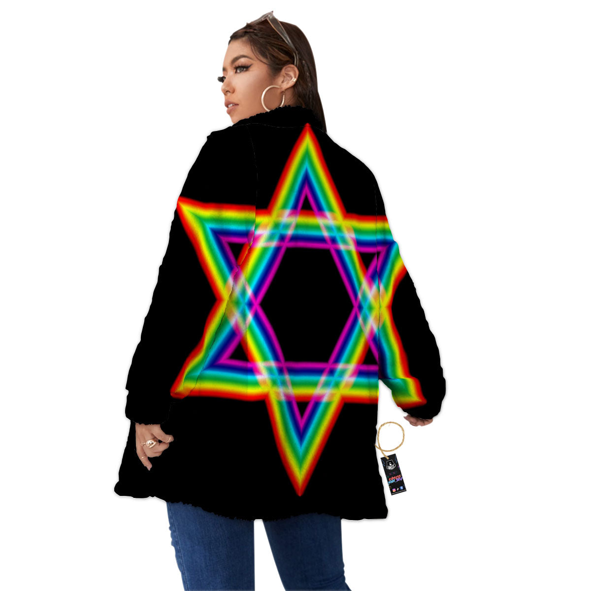 Star Of David Rainbow Print Women's Sherpa Jacket-grizzshop