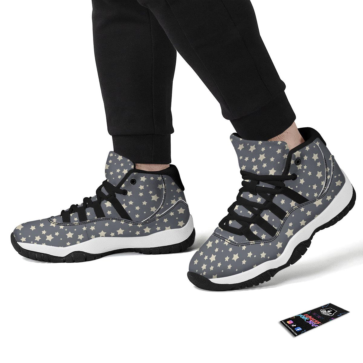 Star Pattern Print Black Bball Shoes-grizzshop