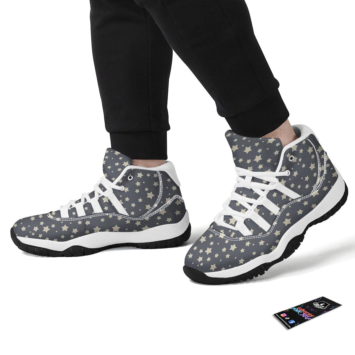 Star Pattern Print White Bball Shoes-grizzshop