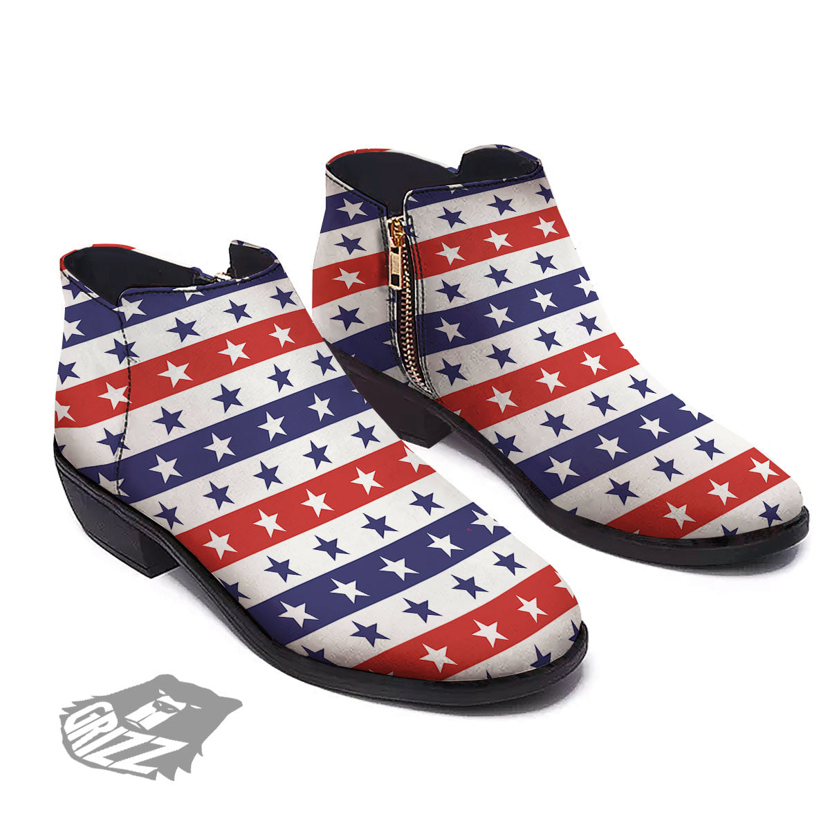 Star USA Patriotic Print Pattern Ankle Boots-grizzshop