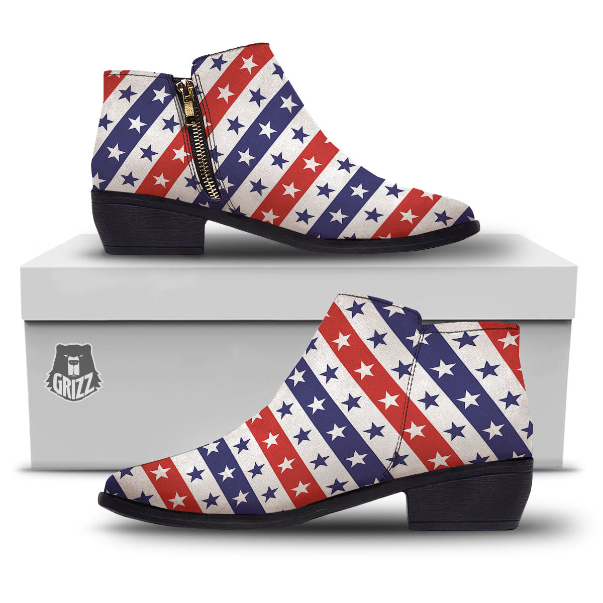 Star USA Patriotic Print Pattern Ankle Boots-grizzshop