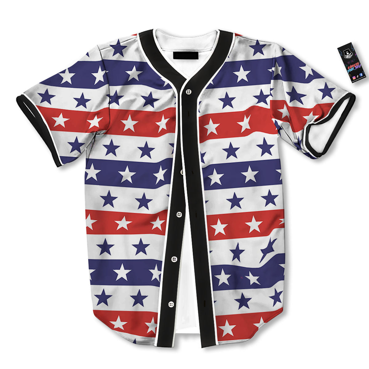 Star USA Patriotic Print Pattern Baseball Jersey-grizzshop