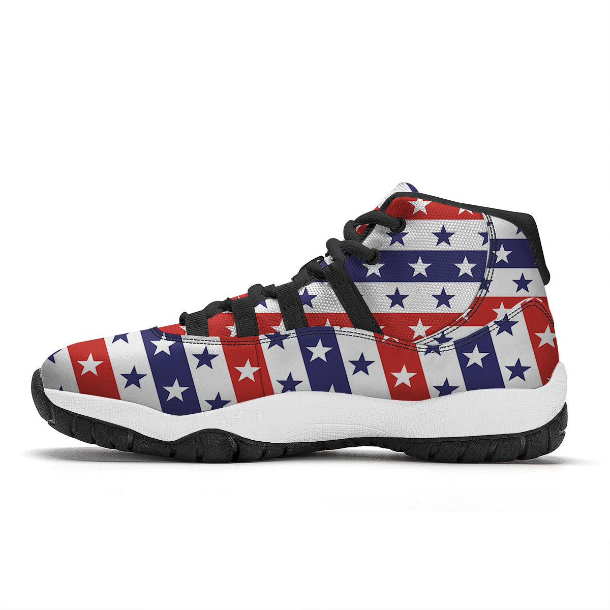 Star USA Patriotic Print Pattern Black Bball Shoes-grizzshop