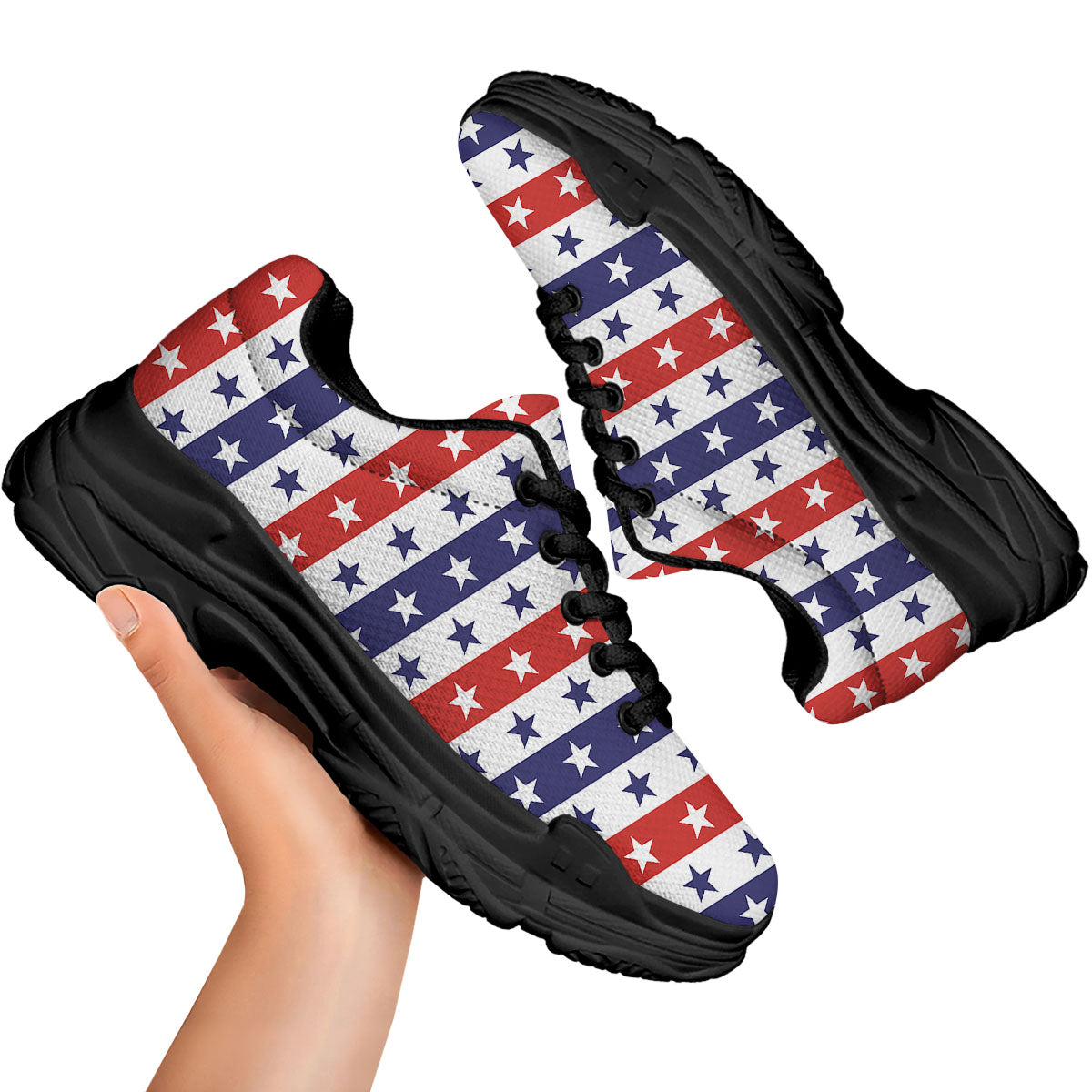 Star USA Patriotic Print Pattern Black Chunky Shoes-grizzshop