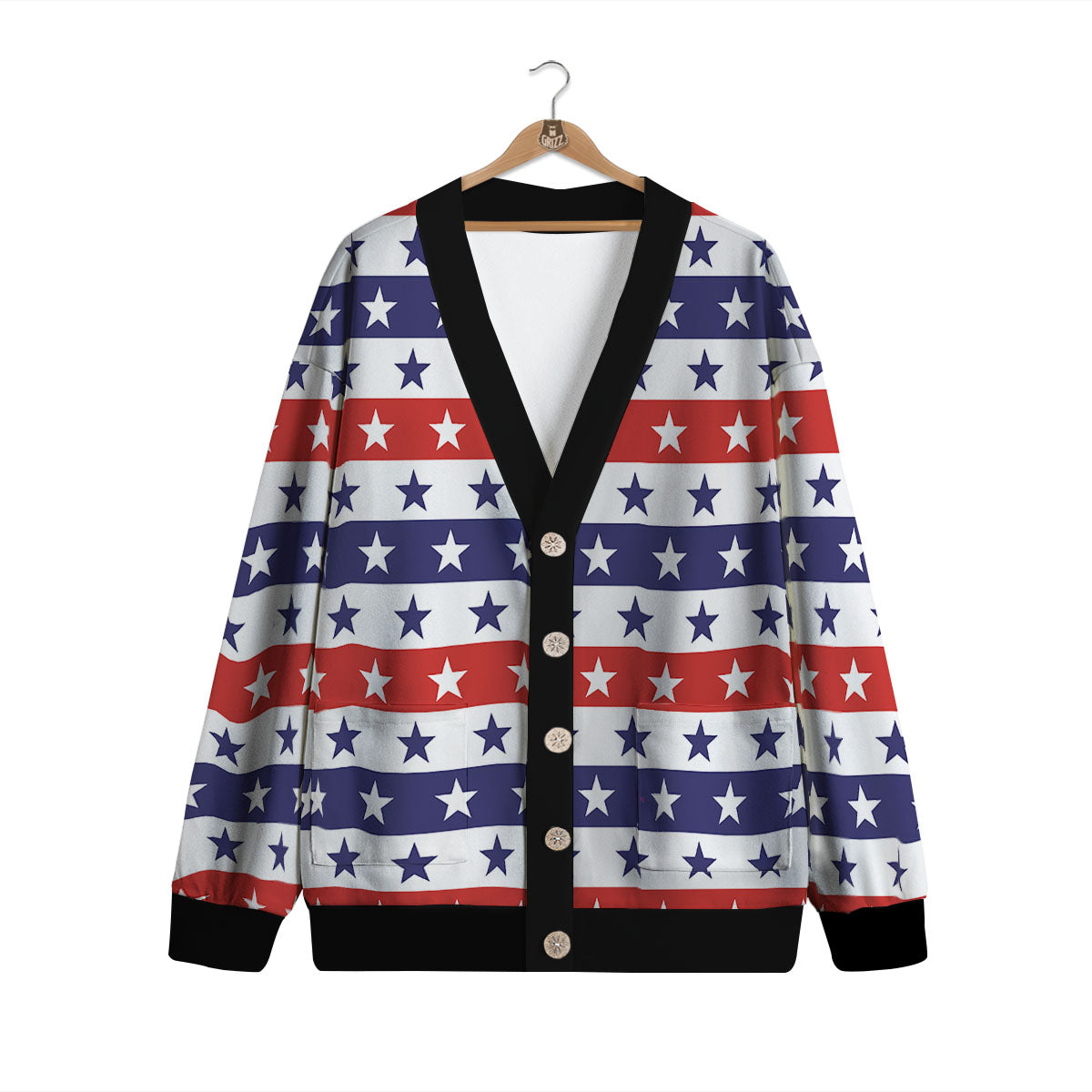 Star USA Patriotic Print Pattern Cardigan-grizzshop