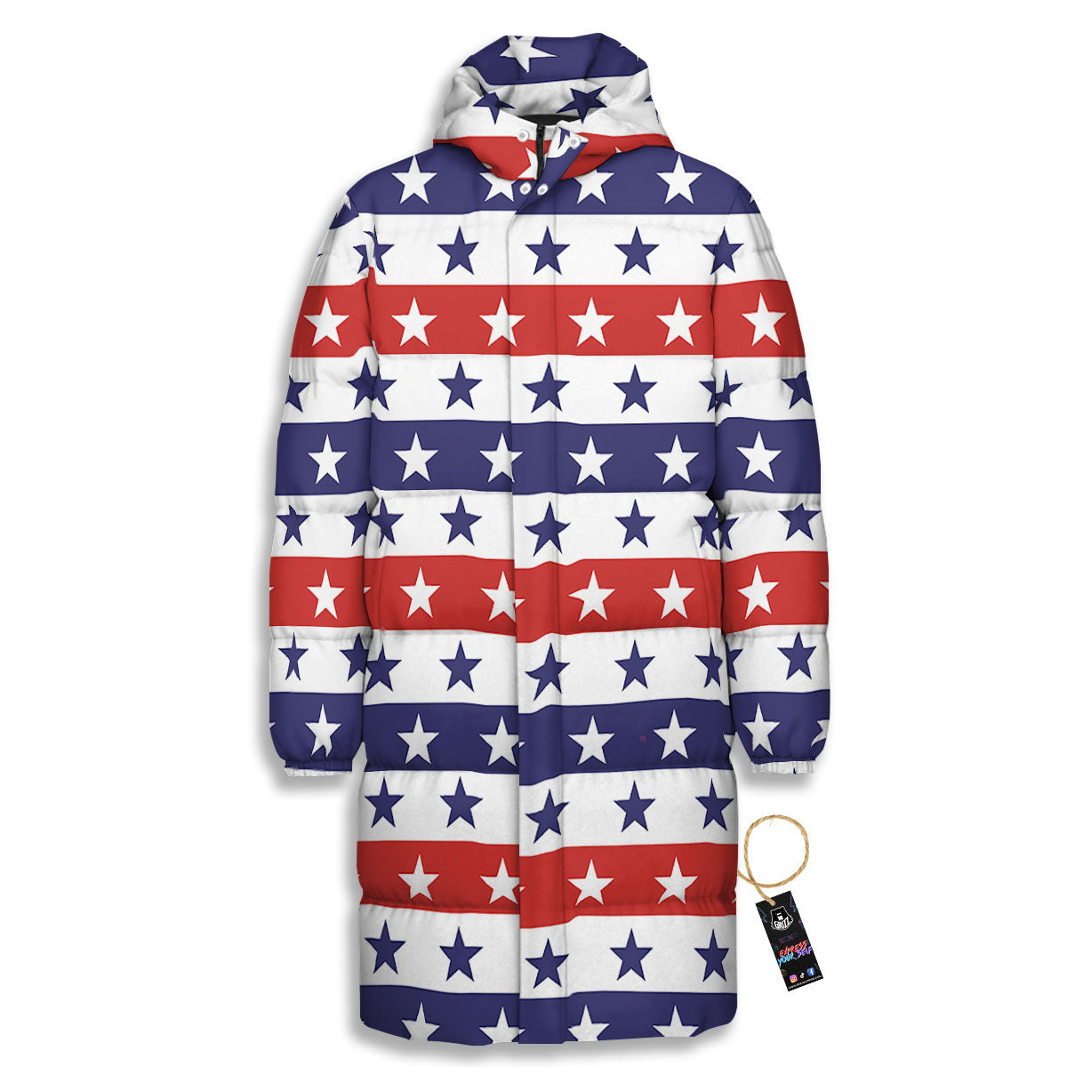Star USA Patriotic Print Pattern Long Down Jacket-grizzshop