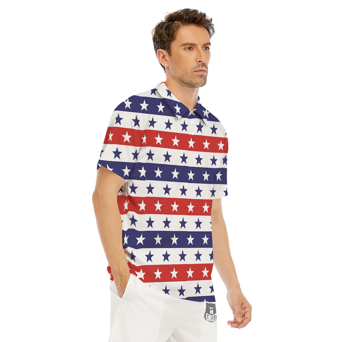 Star USA Patriotic Print Pattern Men's Golf Shirts-grizzshop