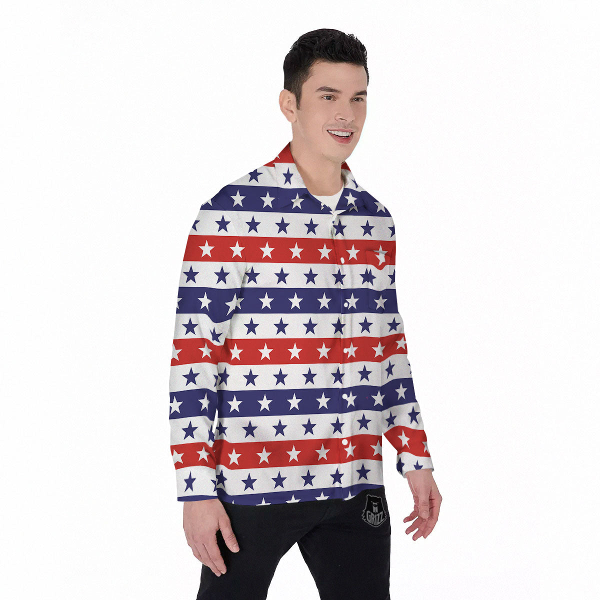 Star USA Patriotic Print Pattern Men's Long Sleeve Shirts-grizzshop