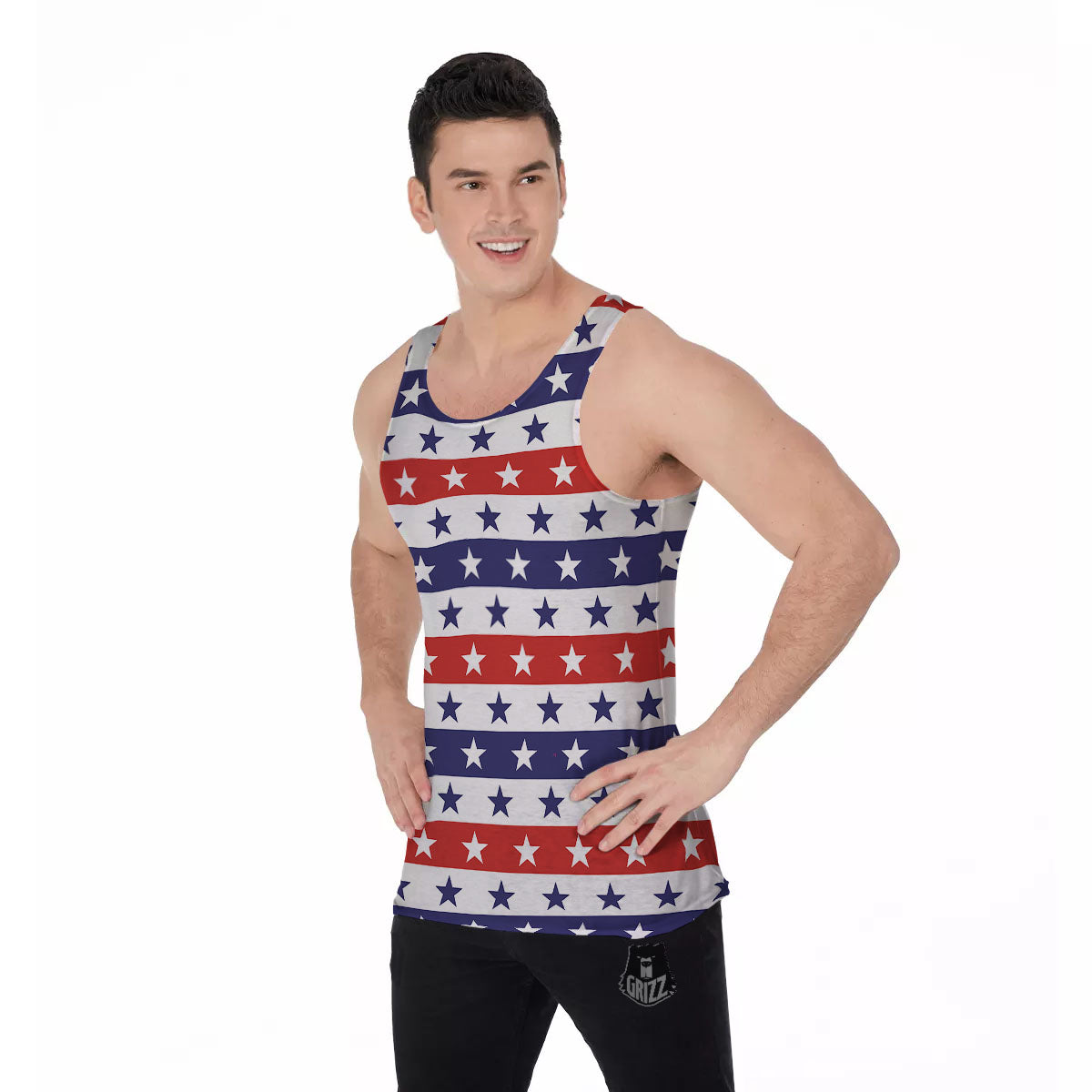 Star USA Patriotic Print Pattern Men's Tank Top-grizzshop