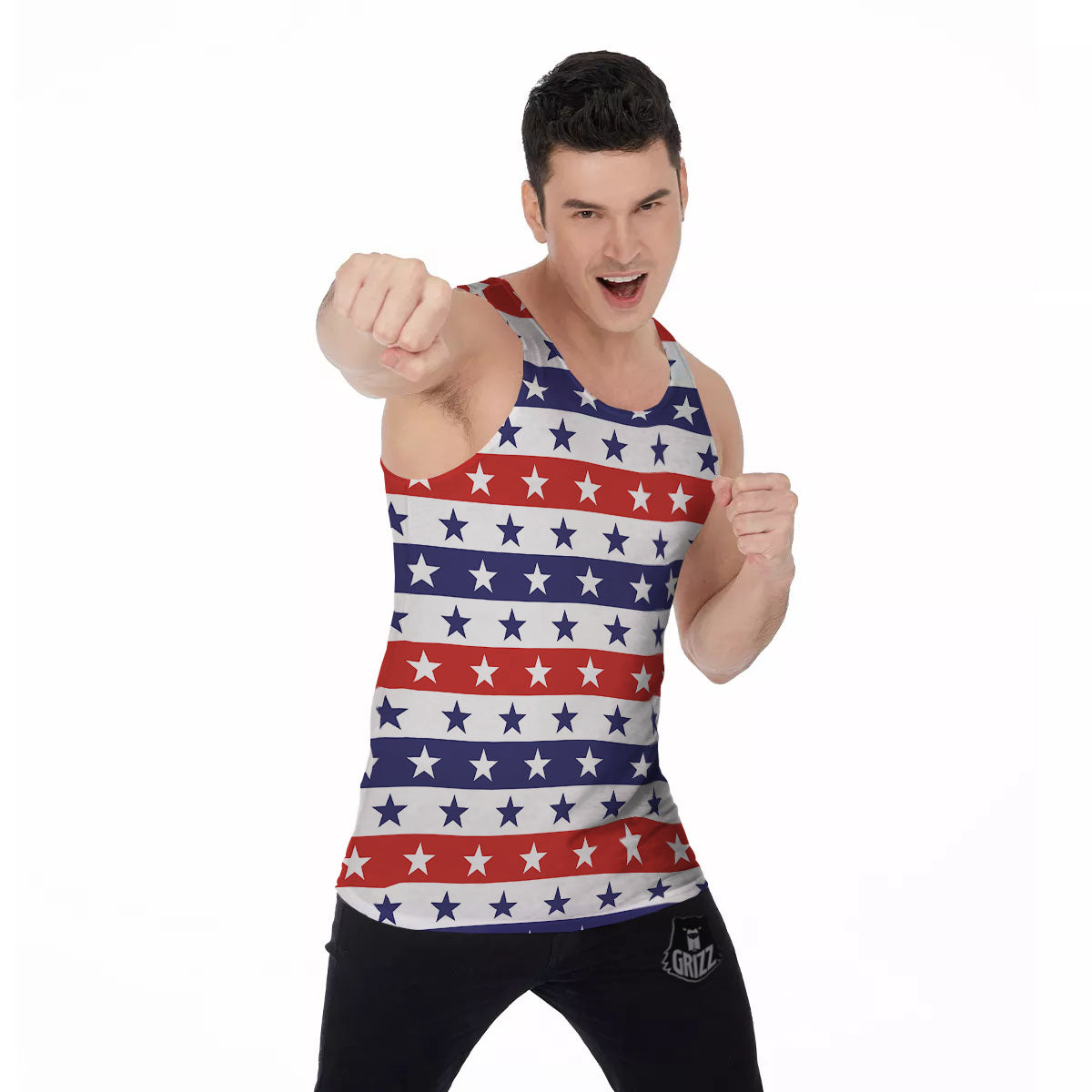 Star USA Patriotic Print Pattern Men's Tank Top-grizzshop