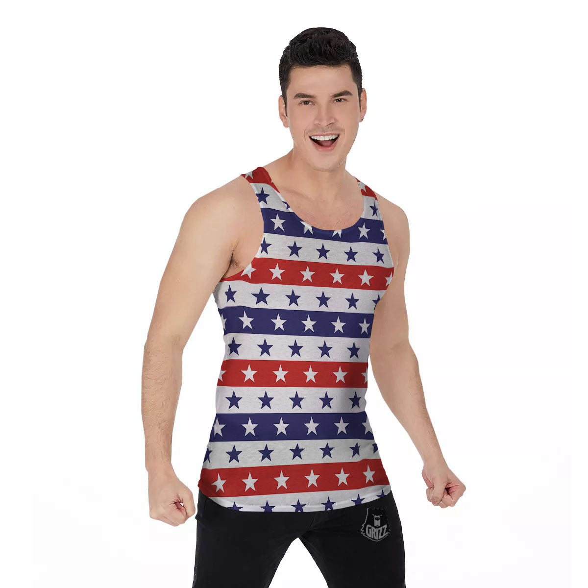 Star USA Patriotic Print Pattern Men's Tank Top-grizzshop