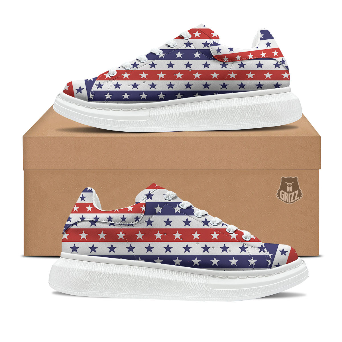 Star USA Patriotic Print Pattern Platform Shoes-grizzshop