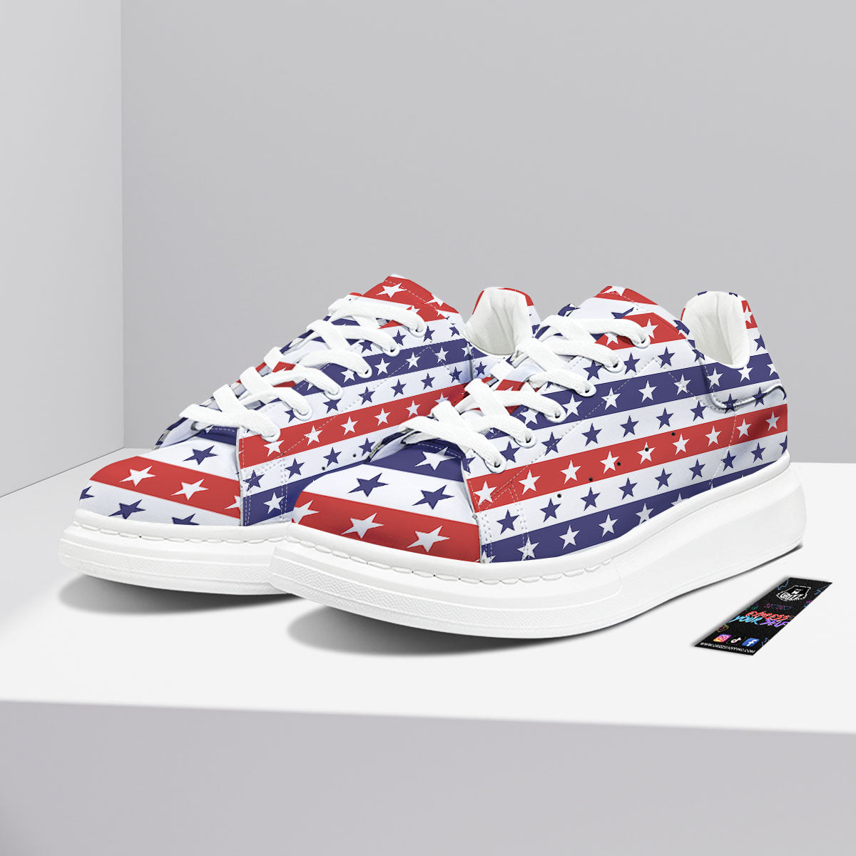 Star USA Patriotic Print Pattern Platform Shoes-grizzshop