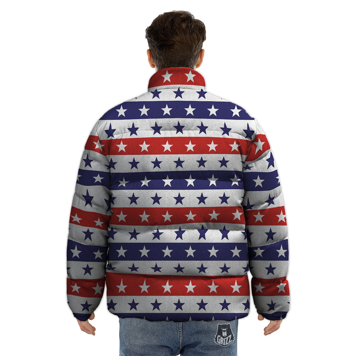 Star USA Patriotic Print Pattern Puffer Jacket-grizzshop