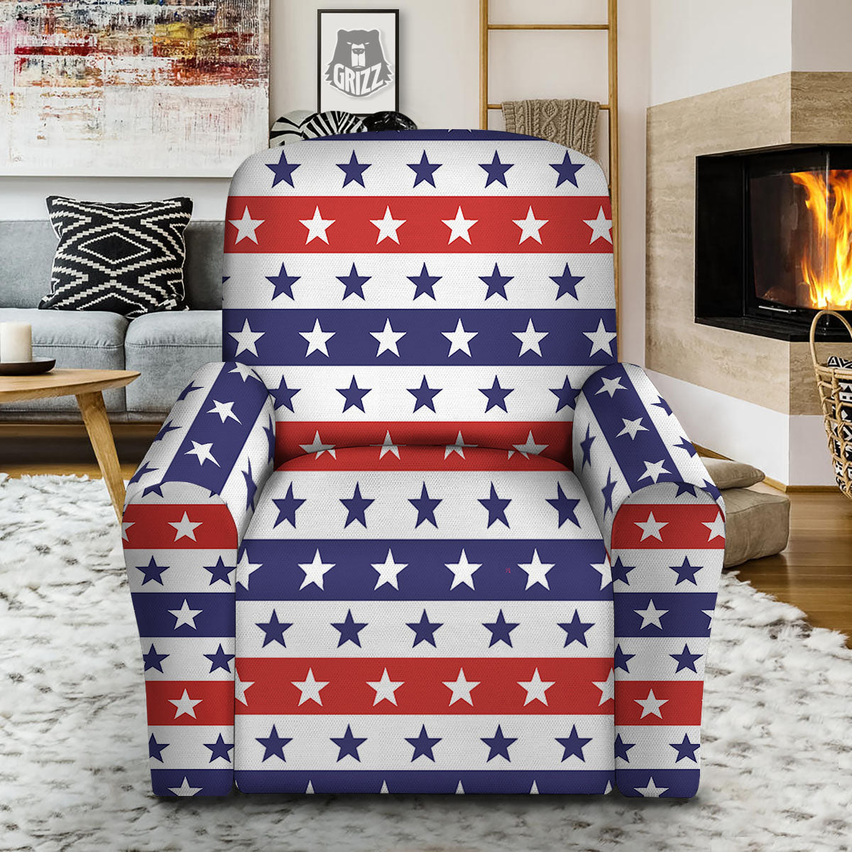 Star USA Patriotic Print Pattern Recliner Slipcover-grizzshop